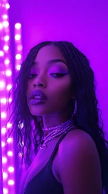 Neon magenta portrait isolates braided model in directional LED glow