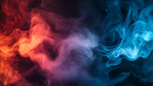 Colorful smoke spirits twist where firelight kisses frost