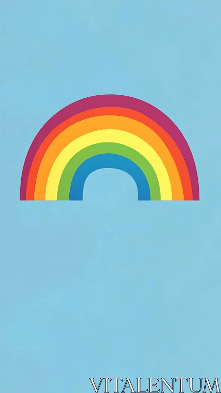 Minimalist seven-band rainbow arch on cyan flat background