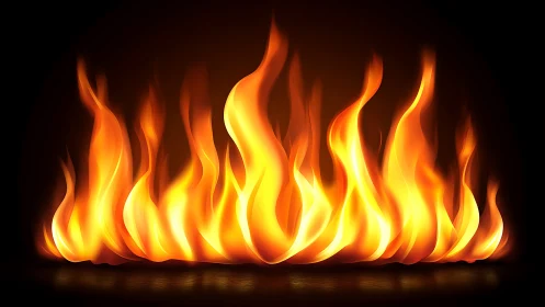 Dynamic Flame Rendering: Vibrant Yellow-Orange Fire Against Dark Background.