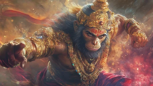 Divine monkey warrior in ornate golden battle armor.