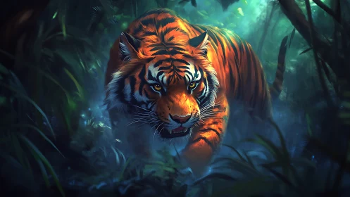 Midnight jungle stalker, ember-striped and unafraid.