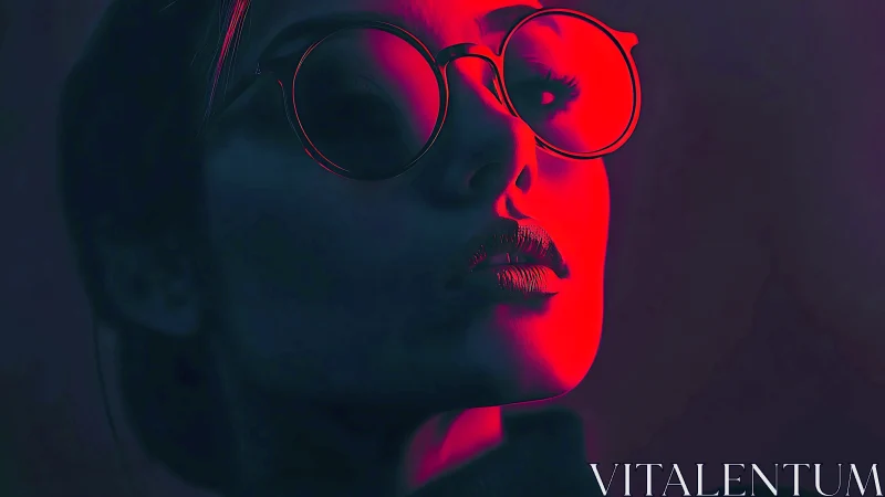 High-contrast neon side lighting sculpts stylized portrait geometry