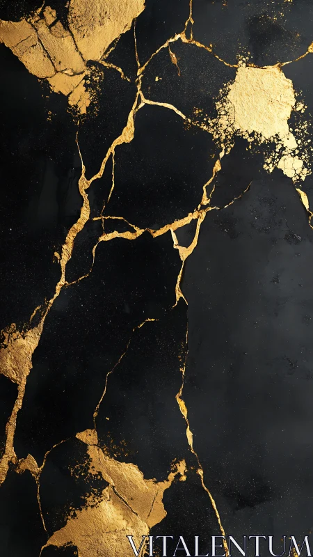 Gold fracture veins running across matte black surface
