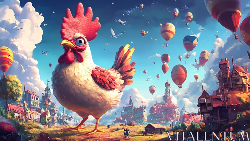 Giant Rooster in Fantastical Floating Castle Kingdom