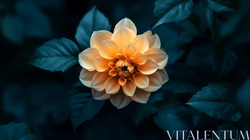 Glowing Orange Dahlia Blooms Against Deep Blue Night