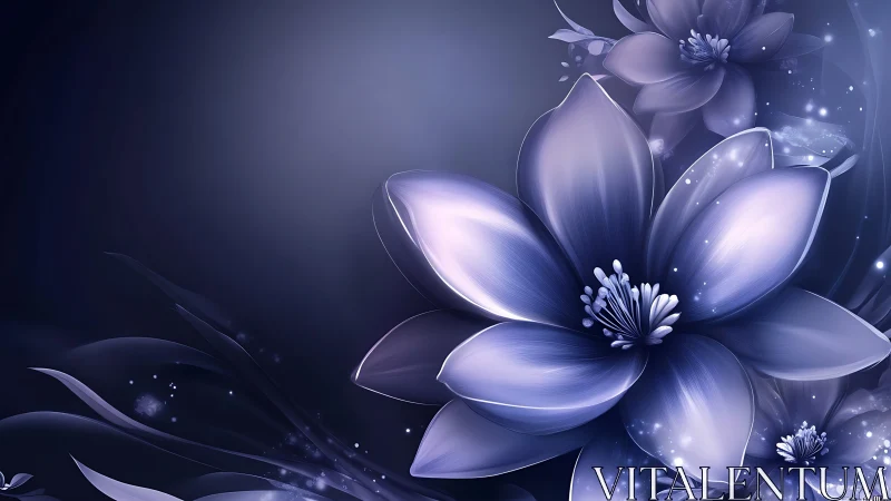 Luminescent Lotus Composition: Digital Floral Rendering with Ethereal Light Effects.