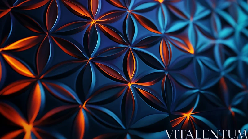 Luminous petal lattice in deep blue and ember-kissed glow.