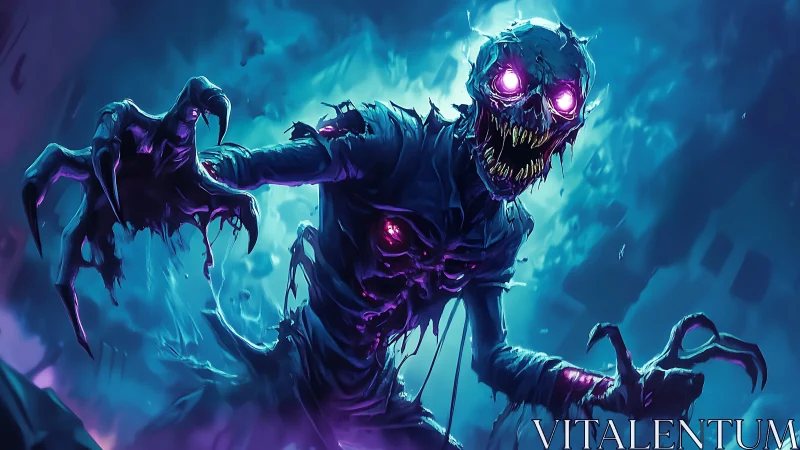 Bioluminescent skeletal wraith with glowing claws in motion