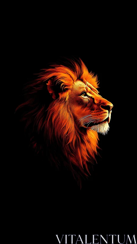 Radiant lion portrait glows boldly against deep black backdrop