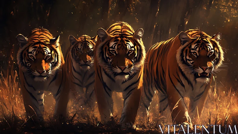 Tiger Pride Emerges Through Golden Twilight Haze