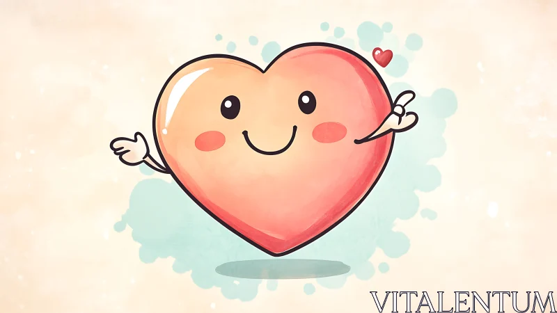 Anthropomorphic Coral Heart Character with Radial Gradient Fill