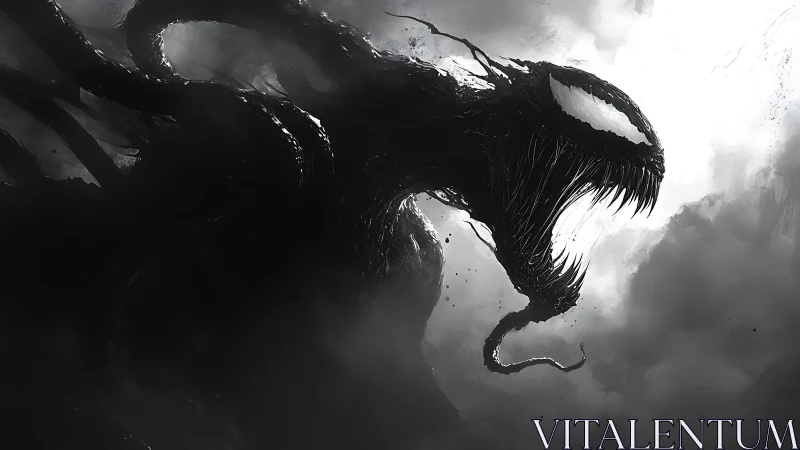 Dark monstrous creature with tentacles in swirling smoke.