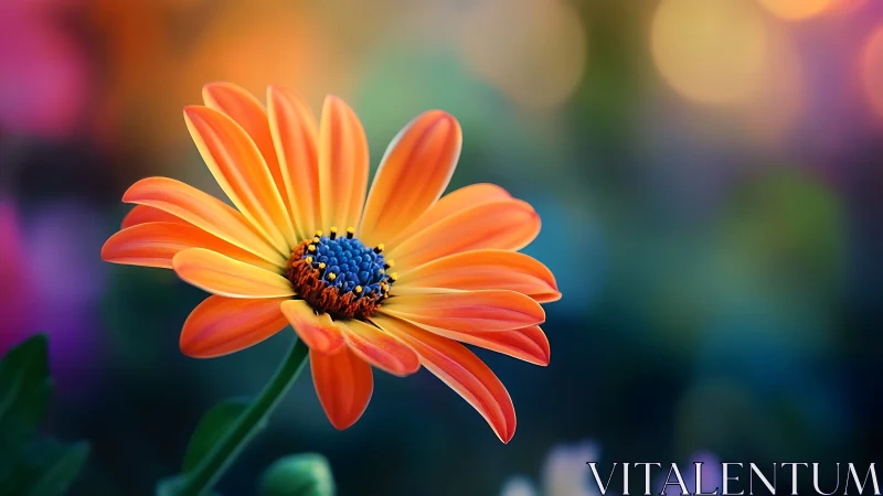 Vibrant Orange Gerbera Daisy Centered Against Colorful Blurred Background