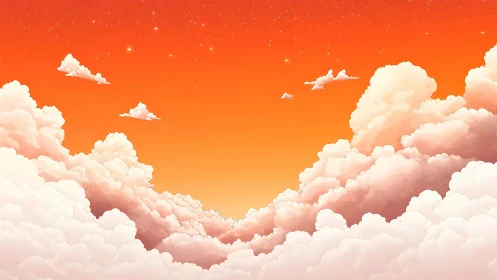 Sunset clouds glowing softly in a dreamy orange sky.