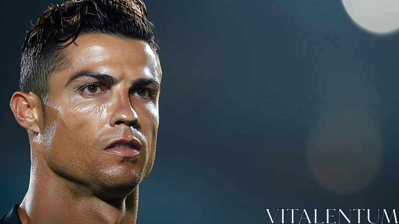 Floodlights carve a determined athlete from stadium night air