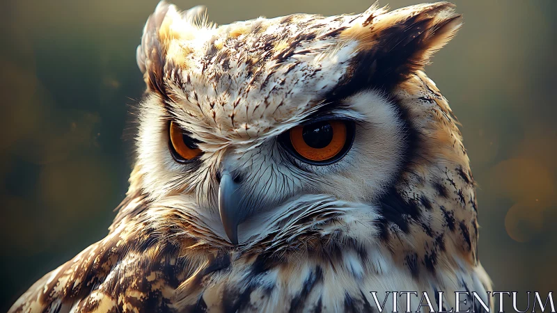 Majestic Owl Close-Up in Warm Natural Light, Photorealistic Style.