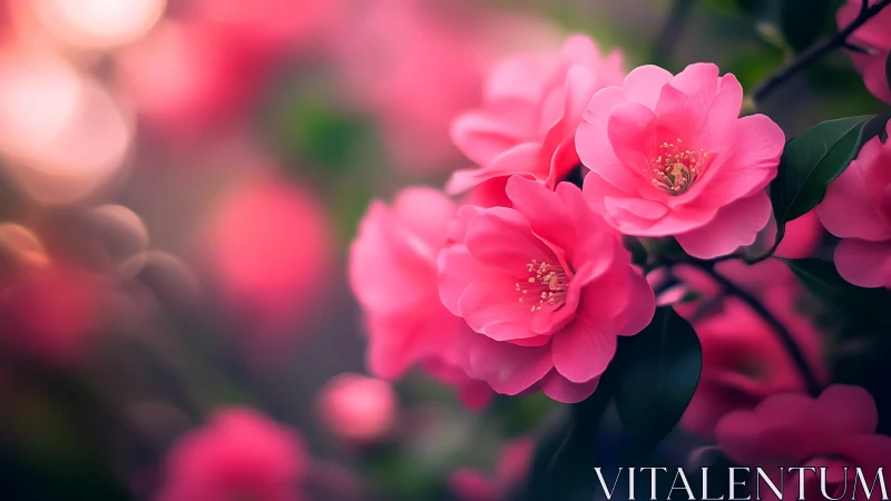 Pink blooms with selective focus depth of field