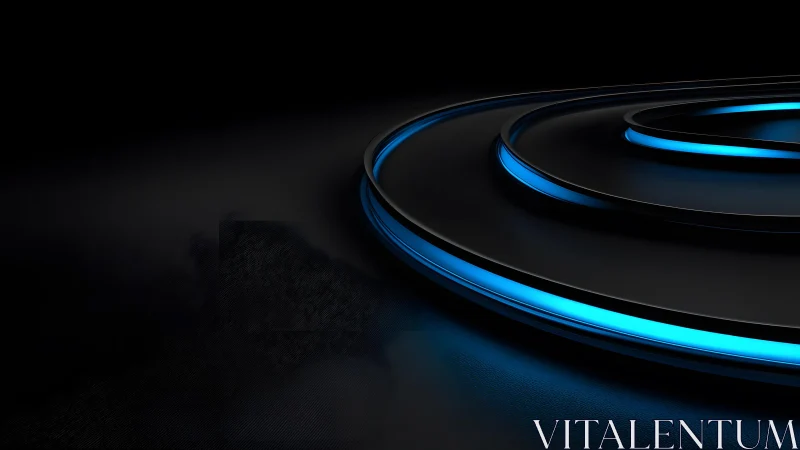 Futuristic glowing blue rings on dark abstract background, digital art.
