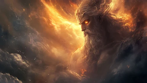 Stormcrowned Titan in Ember Clouds Above Silent Seas.