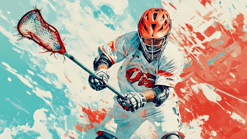 Lacrosse storm slicer charging through teal and ember paint.