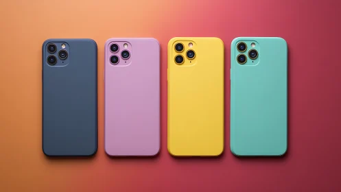 Quad lineup of matte triple‑camera smartphones in bold colors