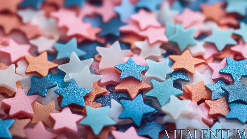 Colored star-shaped objects are arranged in dense layers