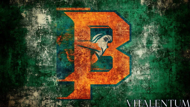 Bold orange letter B with knight emblem on grunge field.