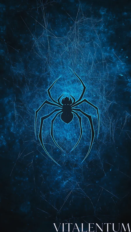 Glowing cyan spider emblem over fractured web backdrop.