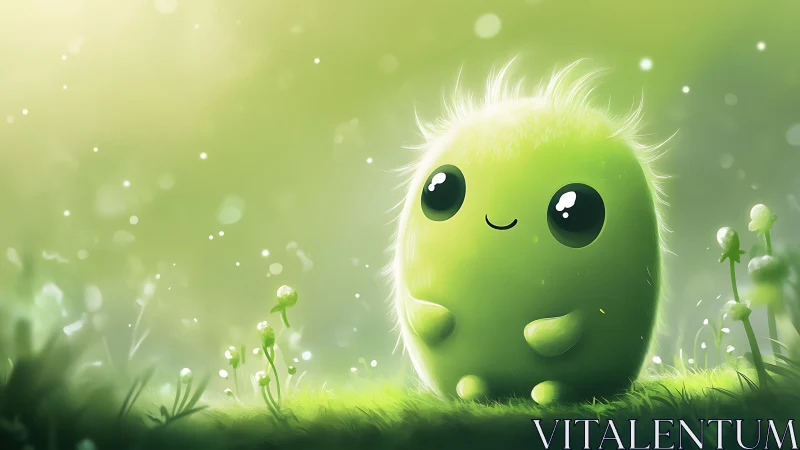 Fluffy green forest buddy basking in soft morning light.