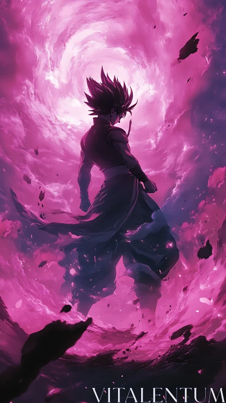 Storm‑charged warrior within swirling magenta vortex.