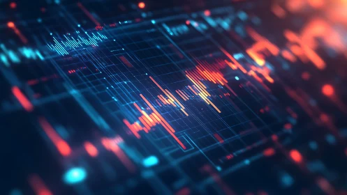 Glowing digital data waves map futuristic trading activity.