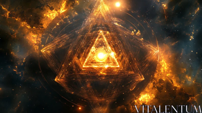 Stellar sigil ignites a blazing tetrahedral cosmic gate.