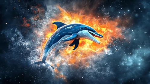 Dolphin of Fire and Foam Leaping Through Cosmic Surf.