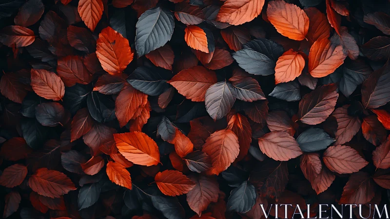 Macro study of red and charcoal autumn foliage textures