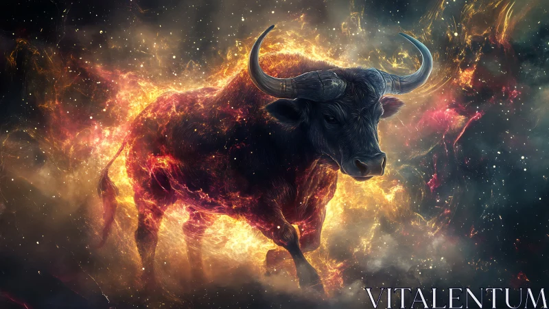 Celestial fire bull materializes amid nebular plasma clouds