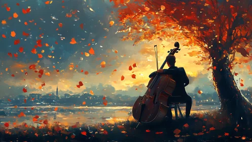 Cellist steeps twilight air in autumn-colored music