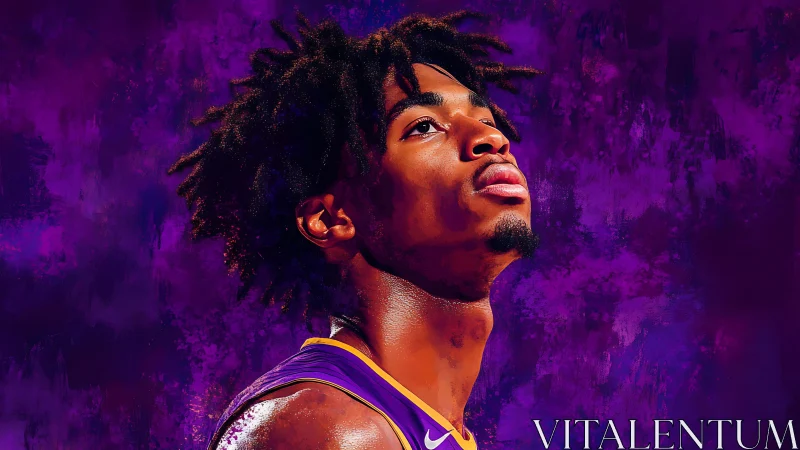 Digital portrait basketball player in purple lighting.