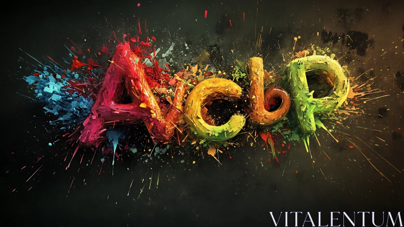 Volumetric 3D typography with exploding multicolor paint dynamics