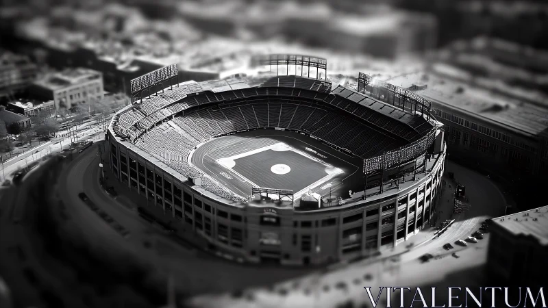 Miniature ballpark halo glows in soft monochrome hush