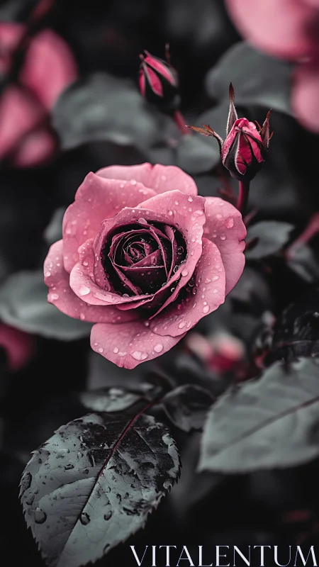 Pink Rose Crowned in Raindrops.