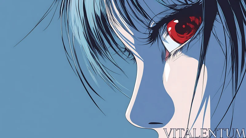 Angular anime profile isolates a crimson, hyper-detailed eye