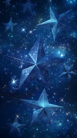 Glittering blue crystal stars drift gently across the night sky