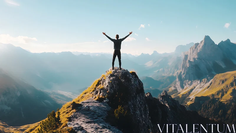 Mountain peak dreamer greeting a sunlit ocean of ridges.