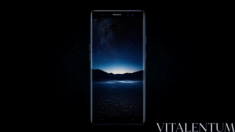 Samsung Galaxy Phone Displaying Night Sky Landscape.