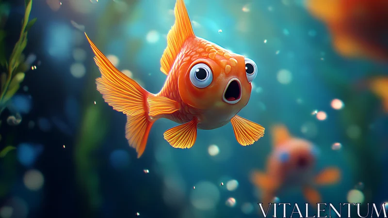 3D stylized goldfish portrait with expressive facial pose.