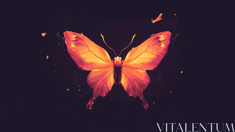 Glowing orange butterfly illustration on dark background.