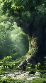 Mature tree with dense foliage in natural forest setting