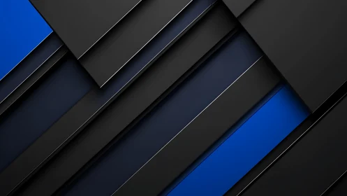 Layered black and blue geometric panels create sleek depth
