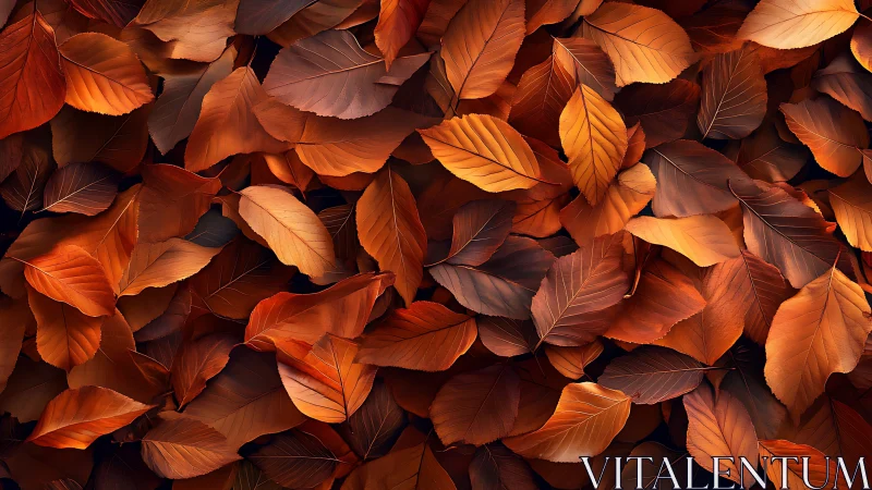 Chromatic macro study of overlapping copper autumn leaves.